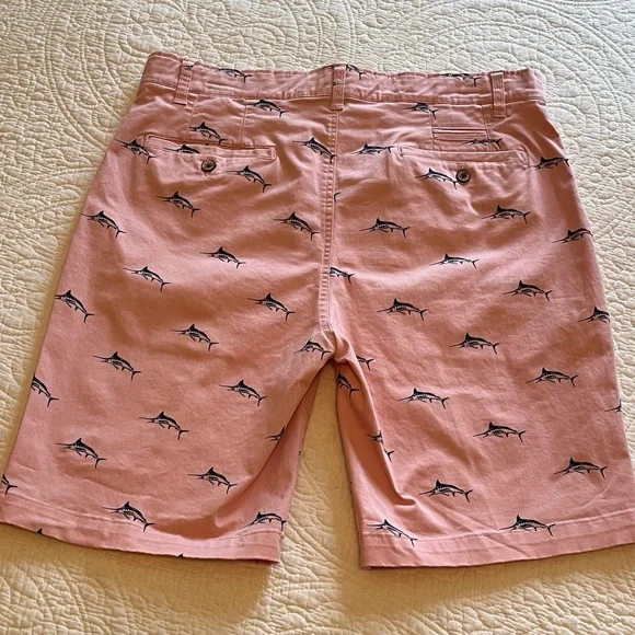 Hudson & Barrow Shorts Flat Front Swordfish Print Men's 34 Pink Cotton Beach - Picture 11 of 14